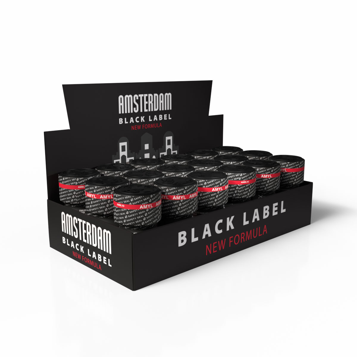 Expositor Amsterdam Black Label — bandeja 18 unidades